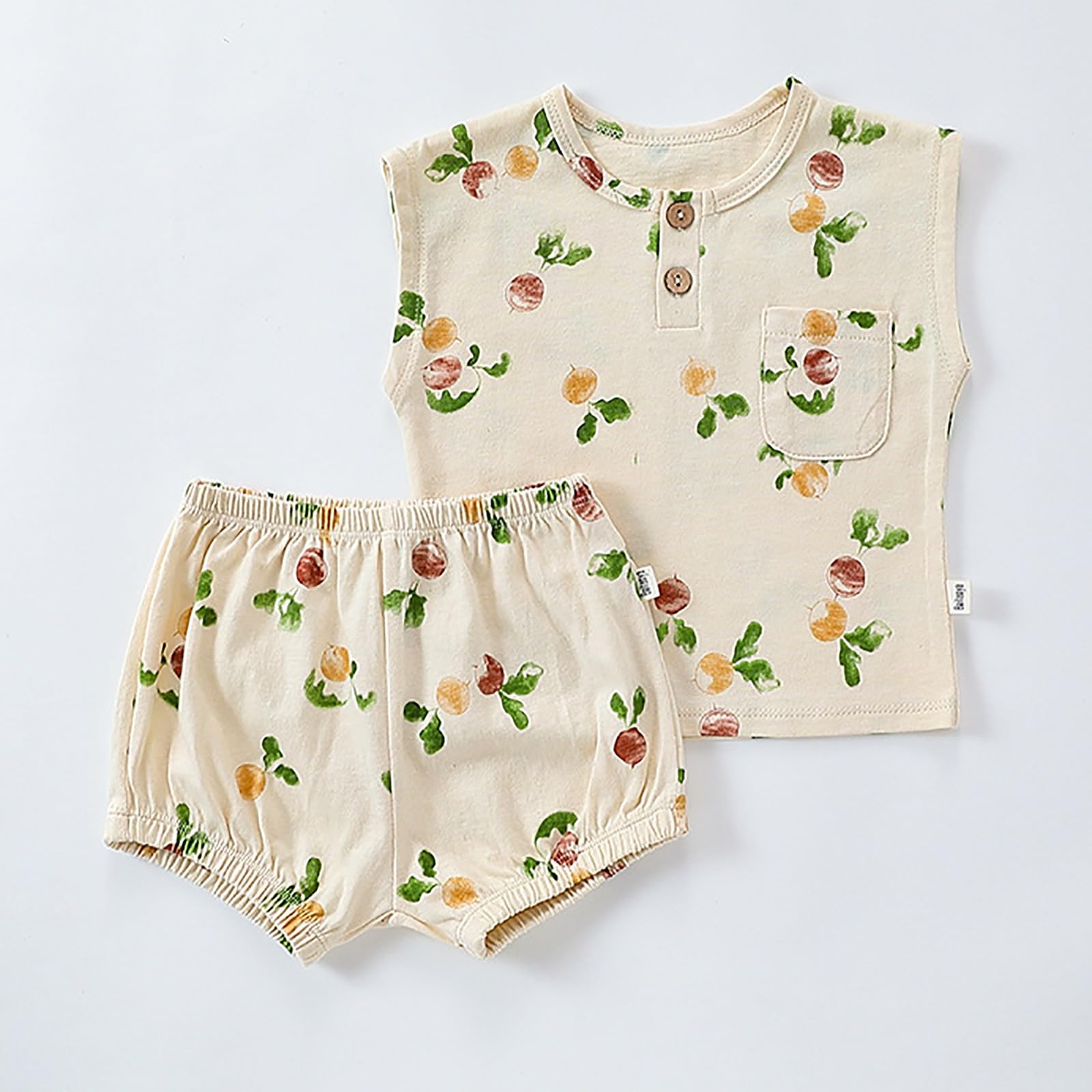 Conjunto de Verano para niños Conjunto de Dos Estampados sin Mangas de algodón para bebé Ropa De Vestir Completo