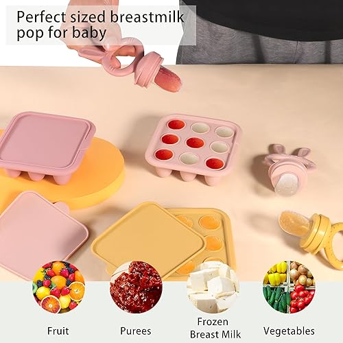 Miniatura 5 de WAJIAYON Bandeja de silicona para congelador de alimentos para bebés, mordedor de alimentos de frutas para bebés, molde de paletas de leche materna,