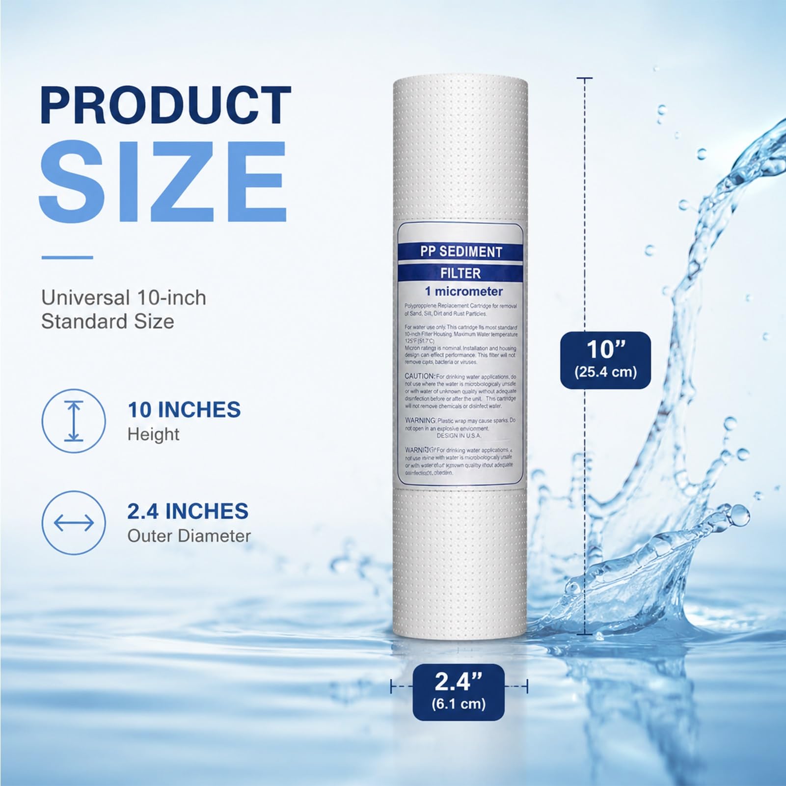 Paquete De 20 Cartuchos Repuesto Para Filtro Sedimentos Agua PP 10 X 2,4", Fabricados En Polipropileno, Adecuados Sistemas Purificación/ablandamiento Toda La Casa(1 micrometer)