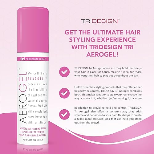 Miniatura 4 de TRIDESIGN Aerogel - Spray de acabado de cabello de fijación fuerte para dar volumen y control, peinado flexible para todo tipo de cabello,