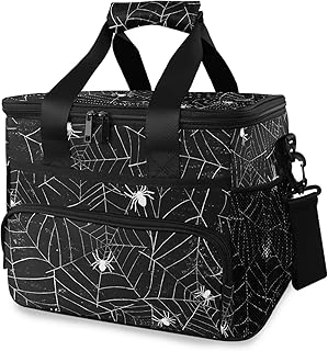 ALAZA Halloween Black and White Grunge Background with Spiderwebs Large Capacity Cooler Tote Insulated Lunch Bag Lunch Cooler Bag