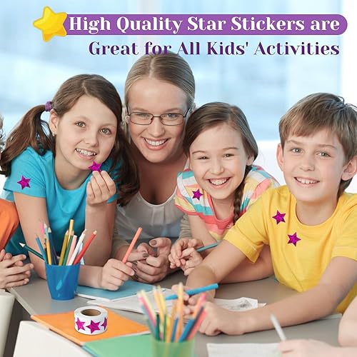 Miniatura 26 de 500 calcomanías de estrellas multicolor para recompensas infantiles, calcomanías holográficas de estrellas de 1 pulgada para bricolaje, Colorido