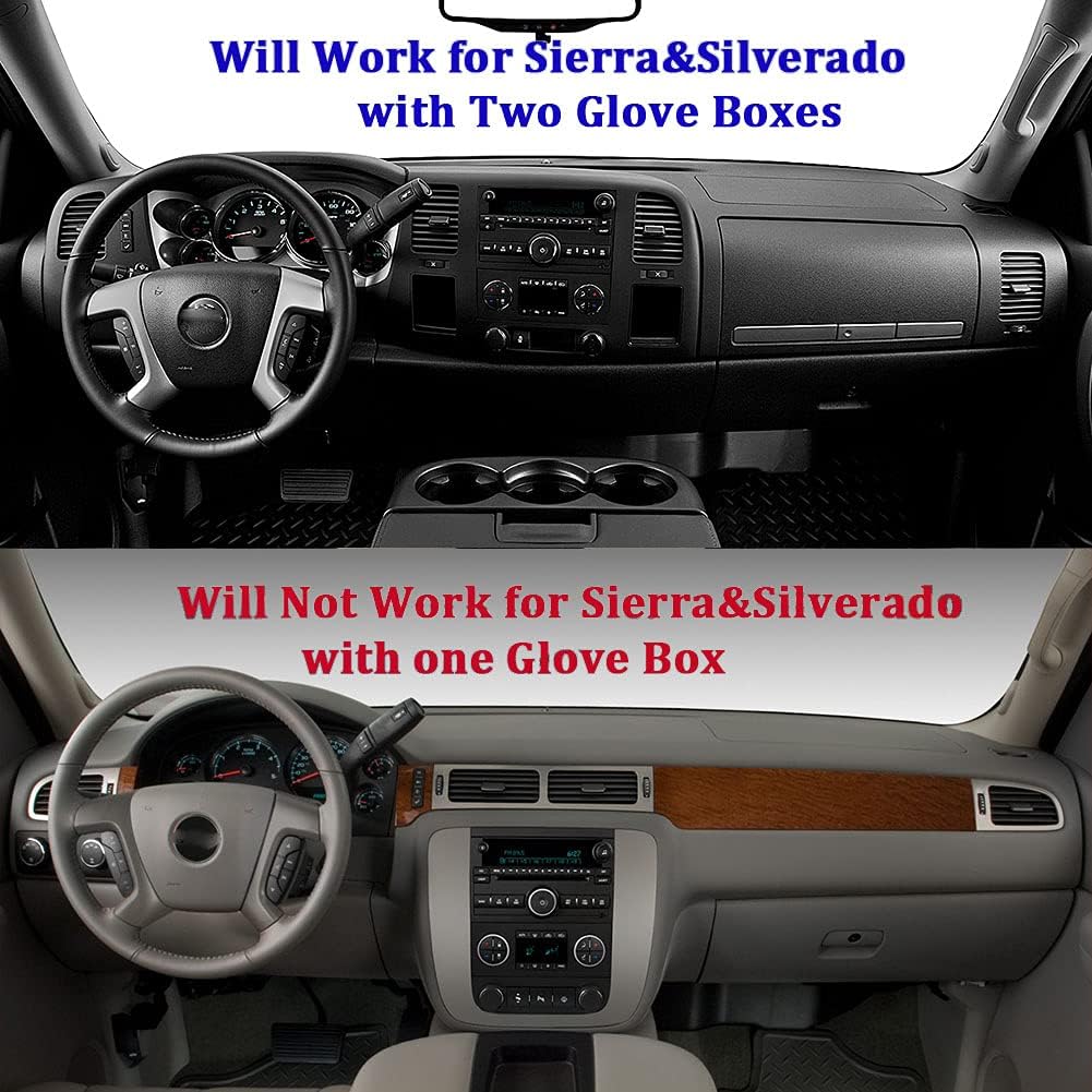 Dashboard Cover for GMC Sierra and Chevrolet Silverado- Fits 2007-2013 Models with Two Glove Boxes. Custom Fit Dash Mat, Won't Break Dash Sensors(Premium Carpet,Black)