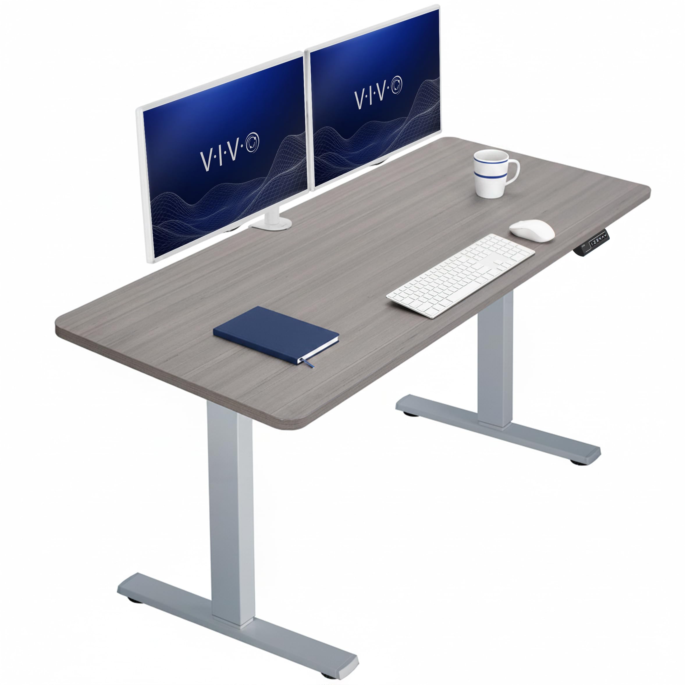 VIVO Dark Gray 60 x 24 in Standing Desk, DESK-KIT-1G6G | Electric, Holds 220 lbs, Sit Stand, Height Adjustable, Solid One-Piece Table Top, Memory Presets, 1B Series, Gray Frame