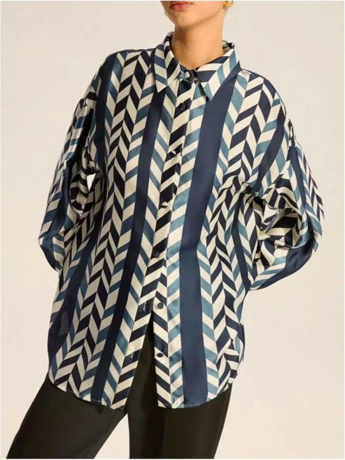 SweatyRocks Women's Long Sleeve Button Down Geometric Print Shirts Retro Collared Blouse Tops - Image 5