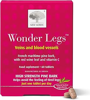 New Nordic Wonder Legs, High-Strength Pine Bark & Red Vine Leaf Extract with Vitamin C, Supports Normal Circulation & Vein Function, 60 Vegan Tablets