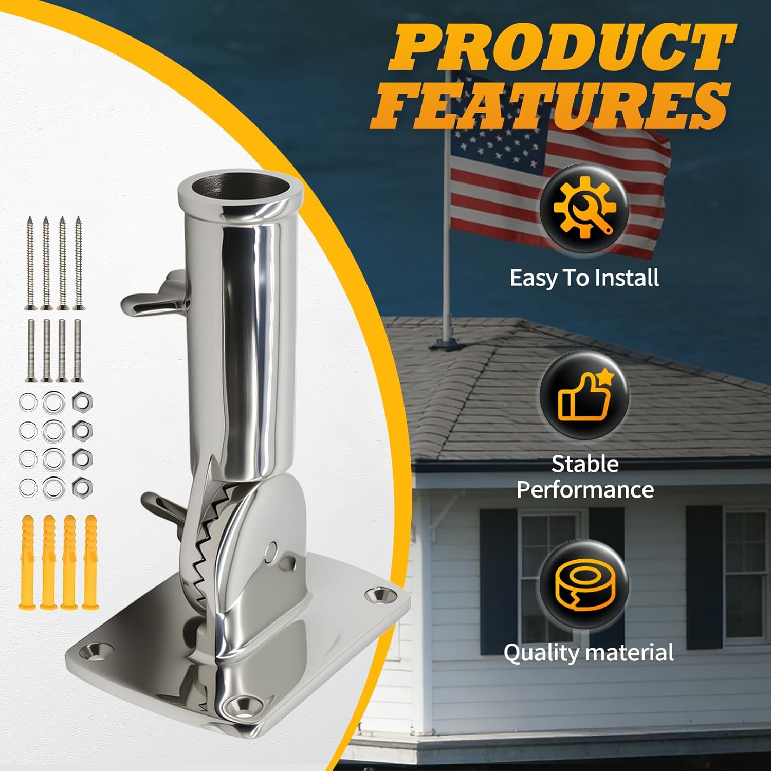 1 Inch Heavy Duty Flag Pole 316 Stainless Steel Holder Outdoor 180° Adjustable Flag Holder Flag Pole Mount - Image 5