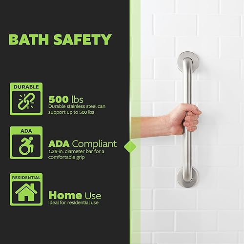 Miniatura 5 de Homewerks 068 HW11416SS - Barra de agarre para baño de 24 pulgadas con diámetro de 1-14 pulgadas y tornillos ocultos, compatible con la ADA, acero