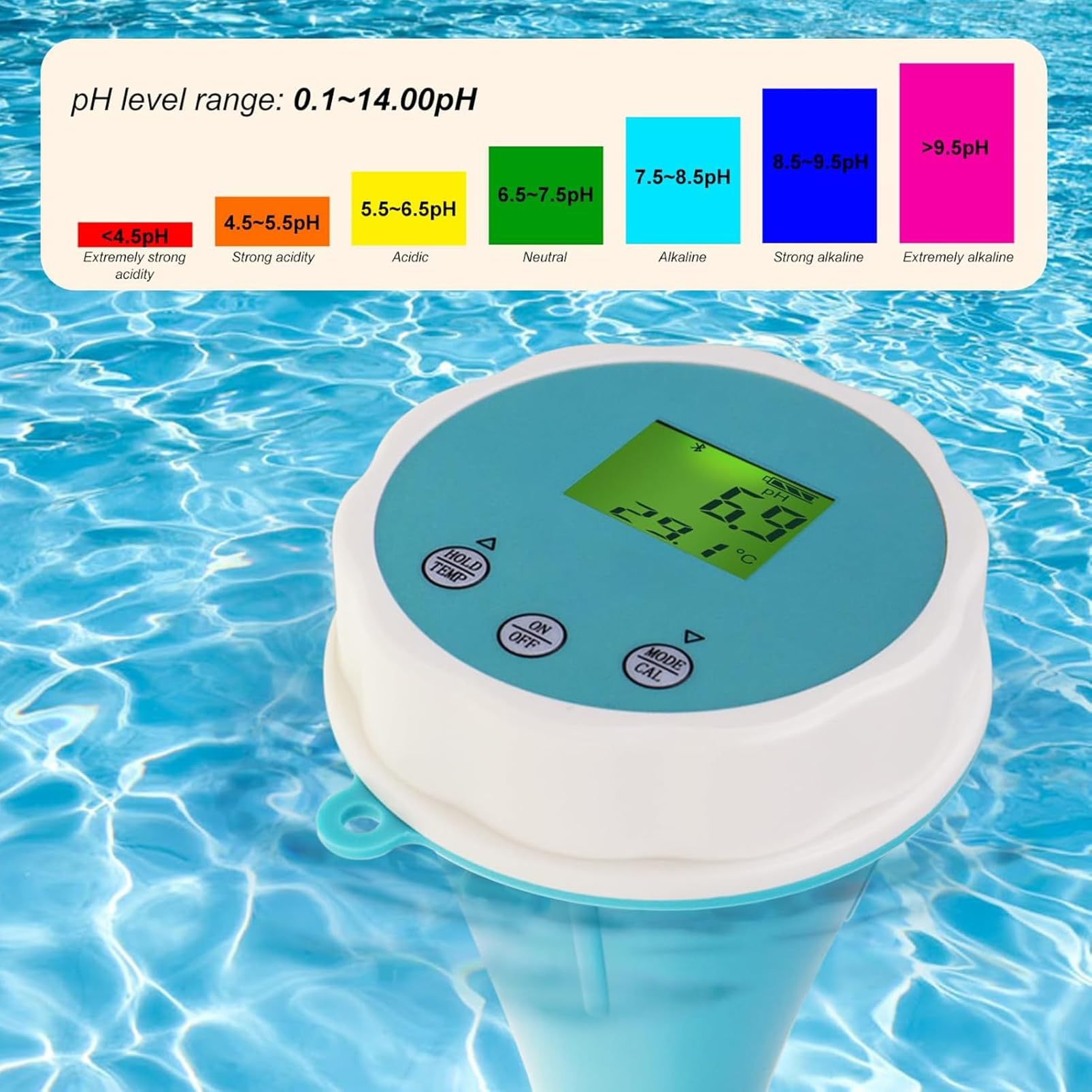Medidor De Agua para Piscinas, 6 En 1 con Bluetooth Y Conexión a La App. Medición Profesional De PH/Cloro/ORP/CE/TDS/Temperatura para Jacuzzis Y Spas.