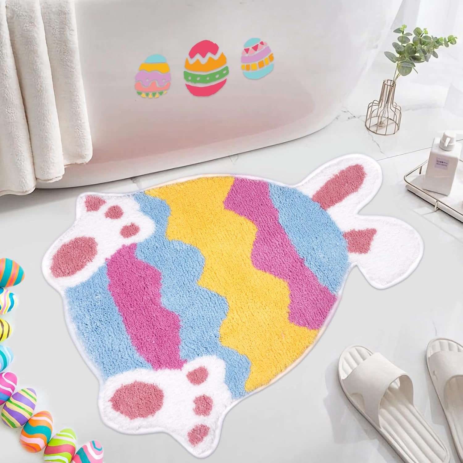 Easter Bathroom Rug,Easter Egg Bunny Bath Rugs,Soft and Absorbent,Non Slip Cute Bath Mat for Shower Tub Bedroom,Home Party Decor