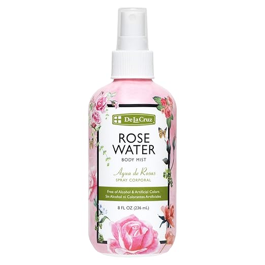 De La Cruz Rose Water Body Mist - Rosewater Spray for Face, Skin and Hair 8 fl oz (1 Bottles)