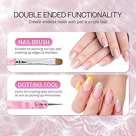 Ivy L Premium 2 Way French Gel Acrylic Nail Art Kolinsky Brush with Dotting Tool for Professional Manicure Cuticle Clean up Nail Art Design (Size  14, Pink Marble)