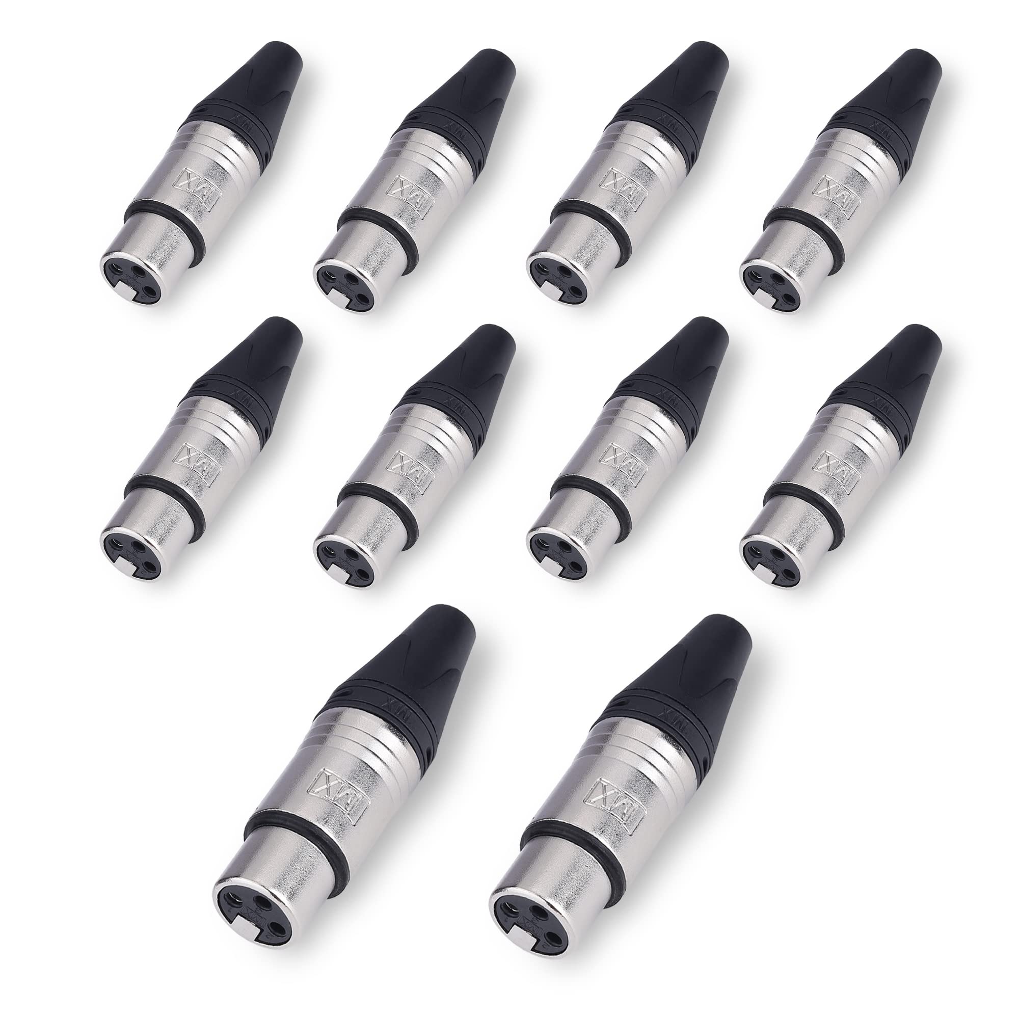 MX 3 Pin Mic Ext. Female Connector Mc3Fxx Made of Pure Copper Nickel Plated XLR Pin for High Conductivity and Ultra-Low Noise (Metal End), Pack of 10-picture-22