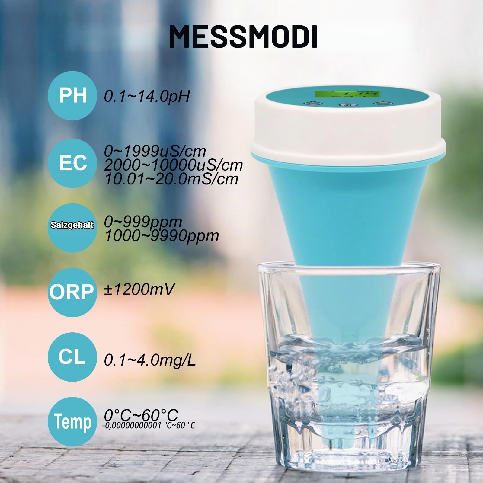 Bluetooth Baden Schwimmbad Wasser Prüfer 6-in-1 Messgerät für EC/Salzgehalt/pH/ORP/Temperatur/Chlor Meter, Kabellos Schwebend Schlau Schwimmbad Monitor Wasser Prüfer für Pools, & Schwimmbäder