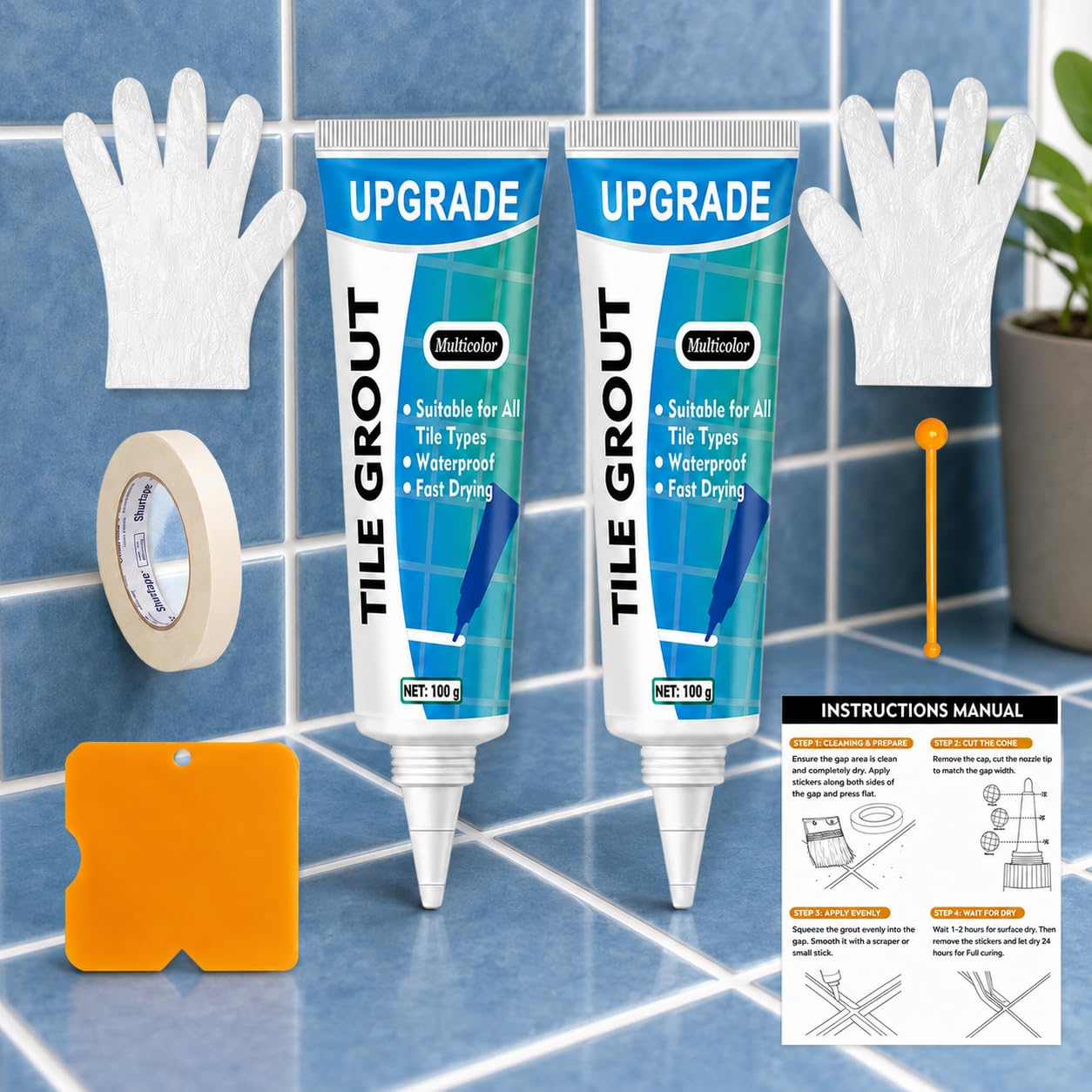 Tile Grout Repair Kit, 2 Pack Grout Paint for Bathroom Shower Kitchen Floor | White, 200g Fast Drying Tile Grout Filler Tubes, Grout Sealer for Restoring and Renewing Tile, Joints, Line, Gaps