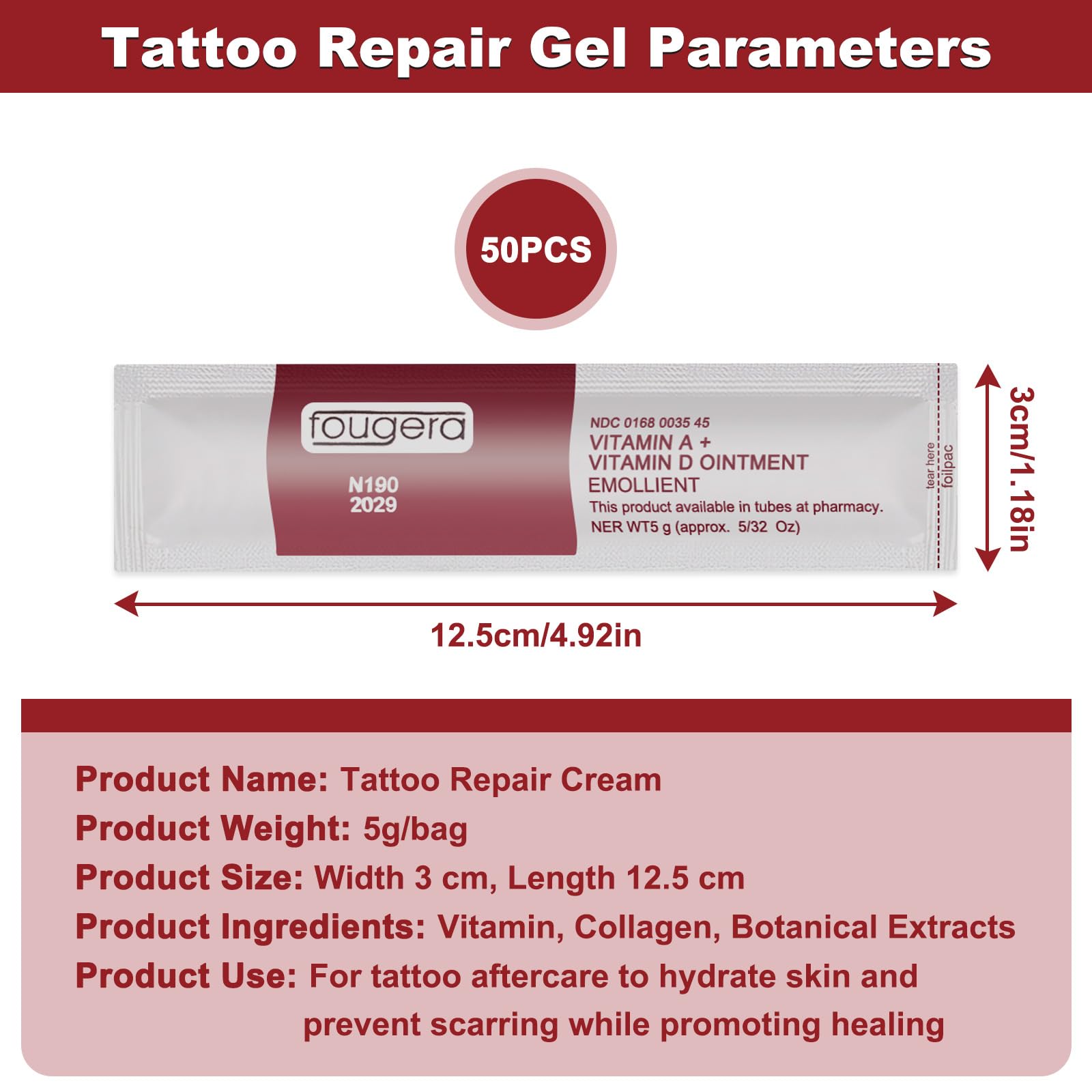 Crema de tatuajes, 50 pcs Crema Cura Tatuaggio, crema de cuidado posterior a tatuajes anti cicatrices para maquillaje, artículos de tatuaje artístico Pomada Reparadora Tatuajes