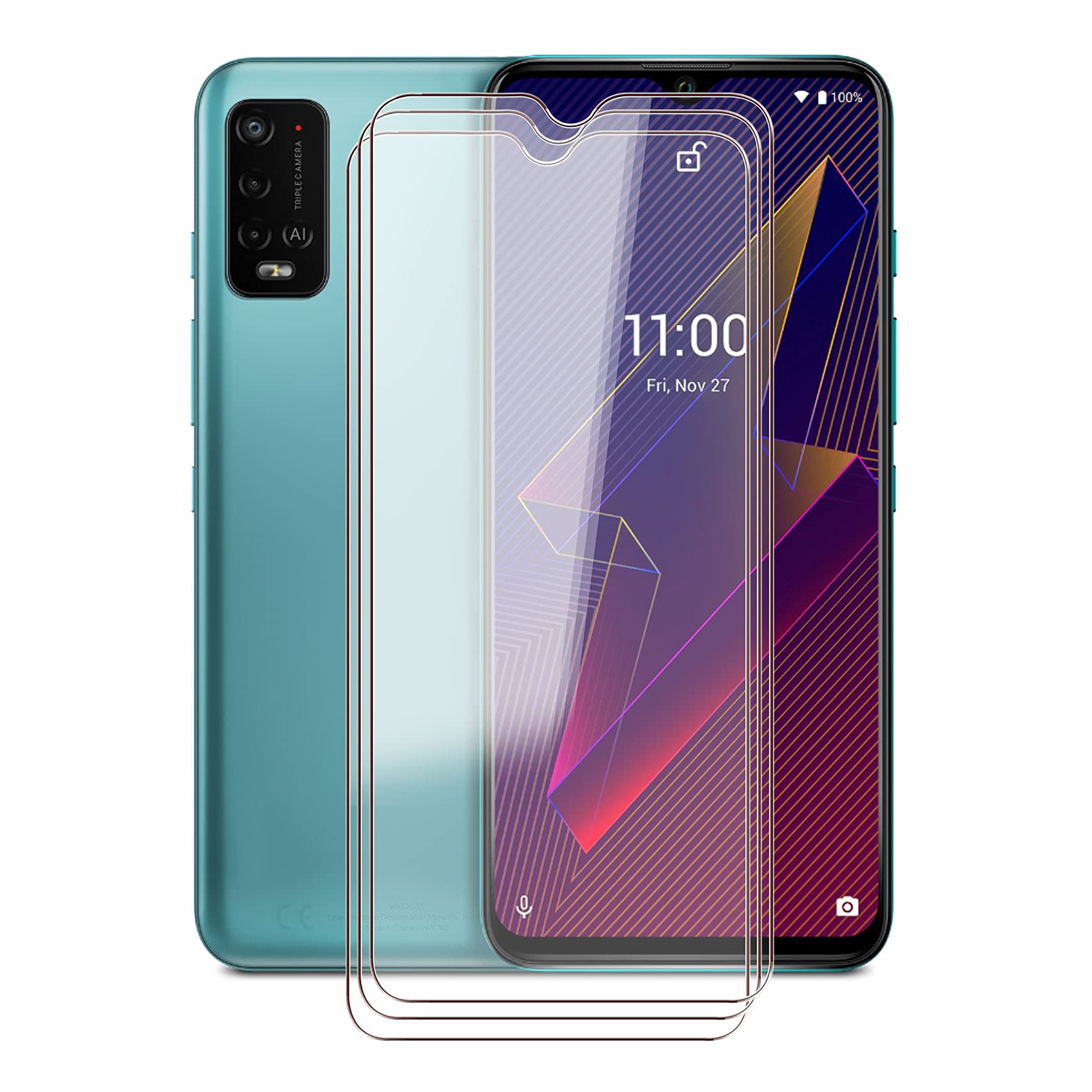 KJYFfor Wiko Power U30 Screen Protector Tempered Galss, [3 Pack] High Clear [9H Hardness] [Bubble Free] Screen Tempered Glass Protective Film for Wiko Power U30 6.82 Inch.