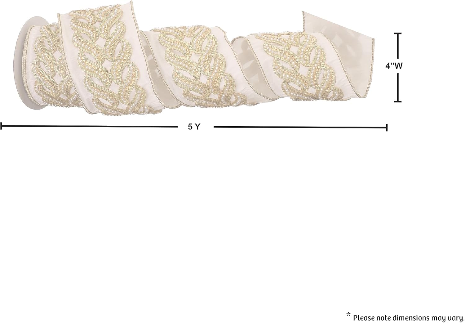 Regency International Jewel Pearl Trim on Dupion Ribbon, 15 Feet Length, Ivory and Gold