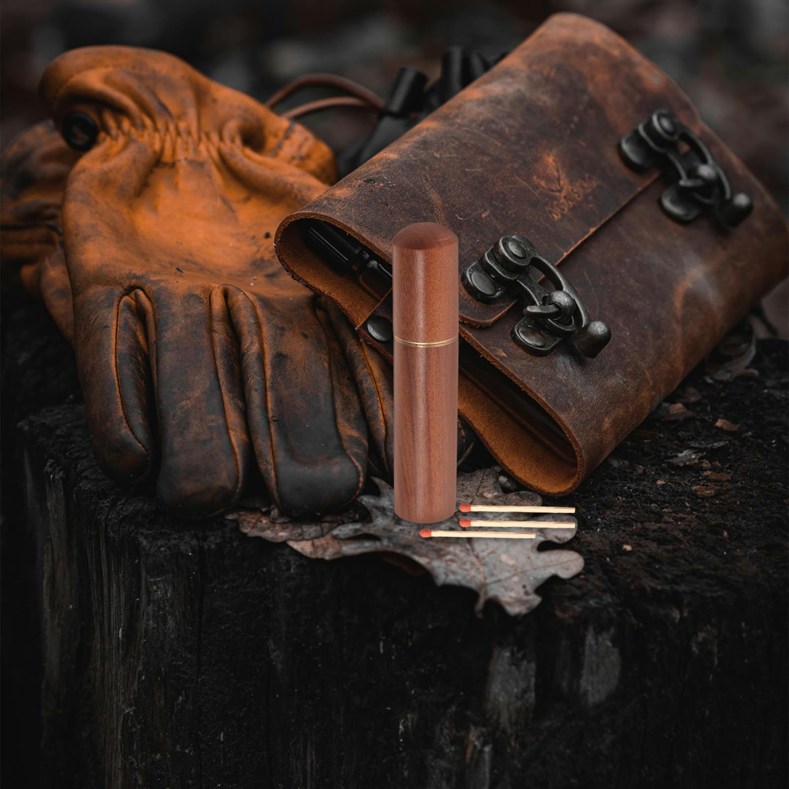 VANZACK Wooden Match Storage Tube Portable Compact Outdoor Storage for Matches Camping Decorative Holder