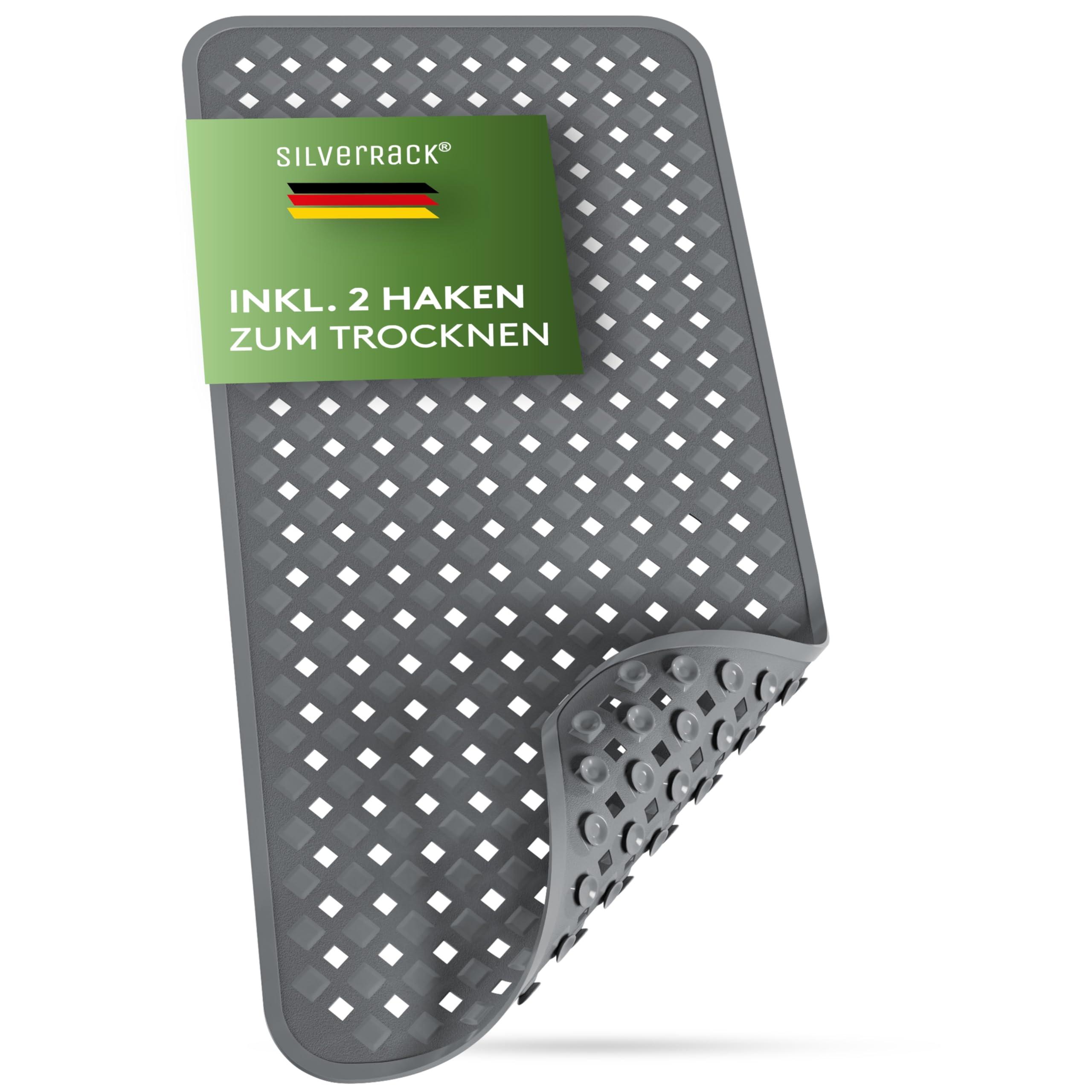 SilverRack Badewannenmatte 88x40 cm (Anthrazit) - Antirutschmatte Badewanne BPA frei für Kinder und Babys - Duschmatte schimmelresistent & maschinenwaschbar - Badematte rutschfest