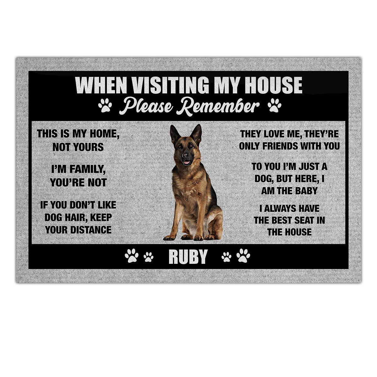 kobalo Personalized German Shepherd Floor Mat Kitchen Carpet Indoor Outdoor Entryway 16x24 Inch Doormat When Visiting My House Please Remember Gifts for Dogs Lover Dog Owner