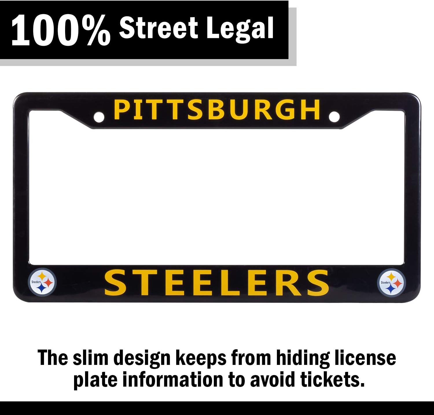 License Plate Frame Cover for Pittsburgh Steelers Fans – Black – 12.25” x 6.25” - Ideal Gift for Sports Fans & Supporters – Slim Design