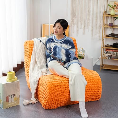Miniatura 4 de N&V Sofá de espuma de un solo asiento, sofá de suelo sin brazos, espuma de alta densidad de una pieza, funda extraíble y lavable a máquina, naranja