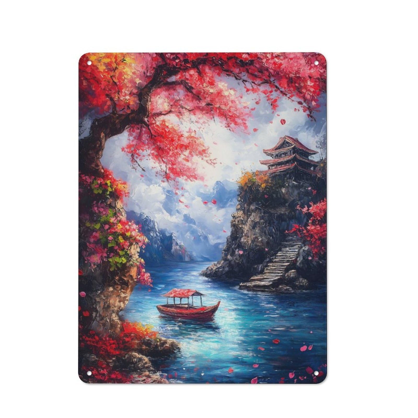 Junmoney Japanese Pagoda Landscape Retro Tin Wall Plaque 40X30cm For Man Cave Or Games Room, For Games Room Collectors