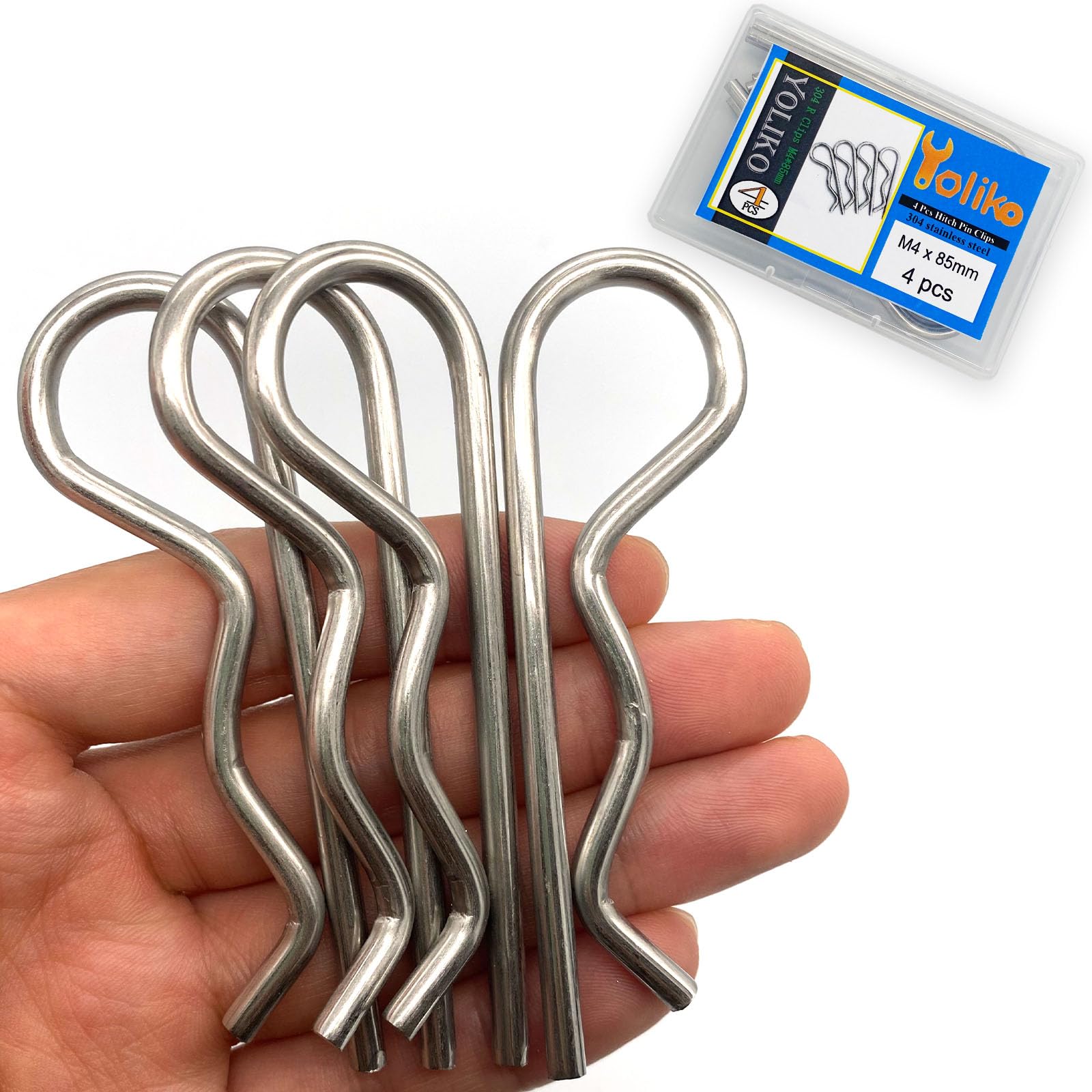 Yoliko 4 Pcs Heavy Duty Stainless Steel Cotter Pin R Clip Large Spring Retaining Wire Hair Pins Hitch Pin Clips Large Carter Pins for Trailer Pin Clips Lock System M4x85 Keeper Pins