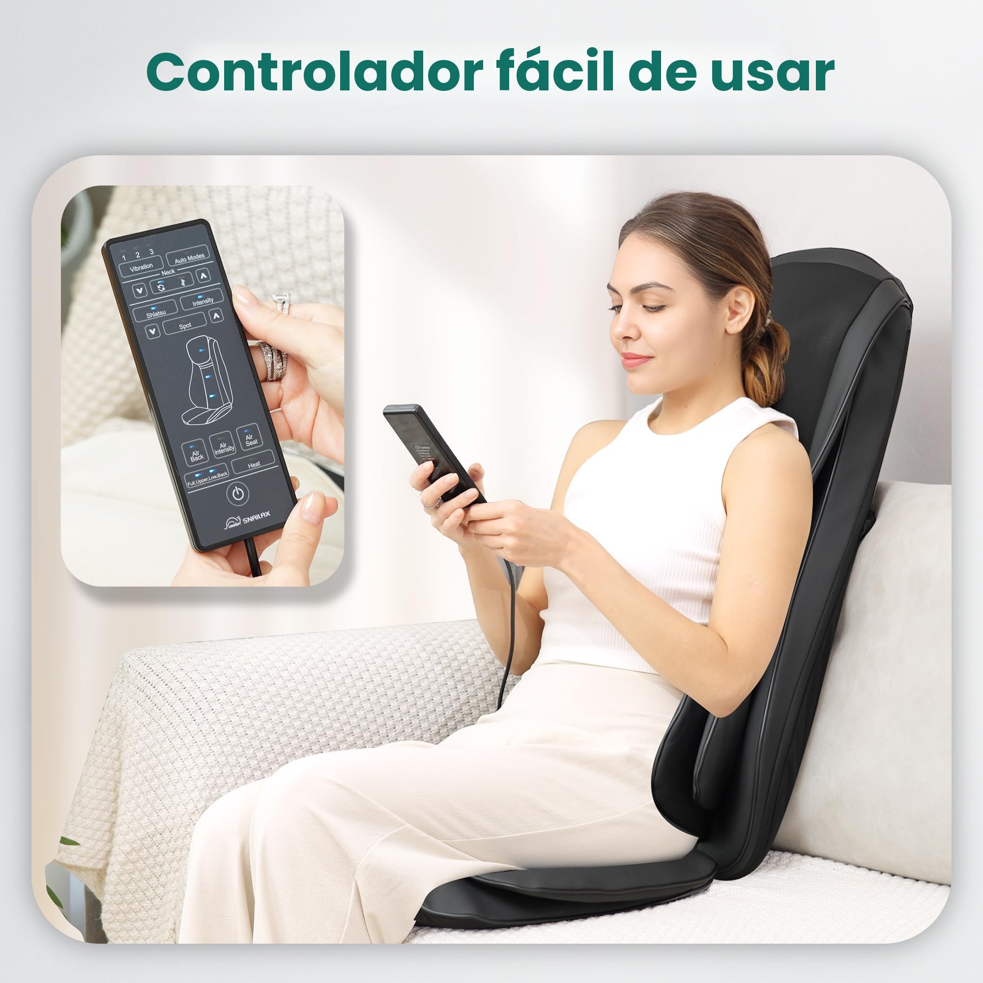 Snailax Upgraded Shiatsu, Cojín de masaje para espalda, cuello, hombros, masajeador de espalda con compresión y vibración, Regalos