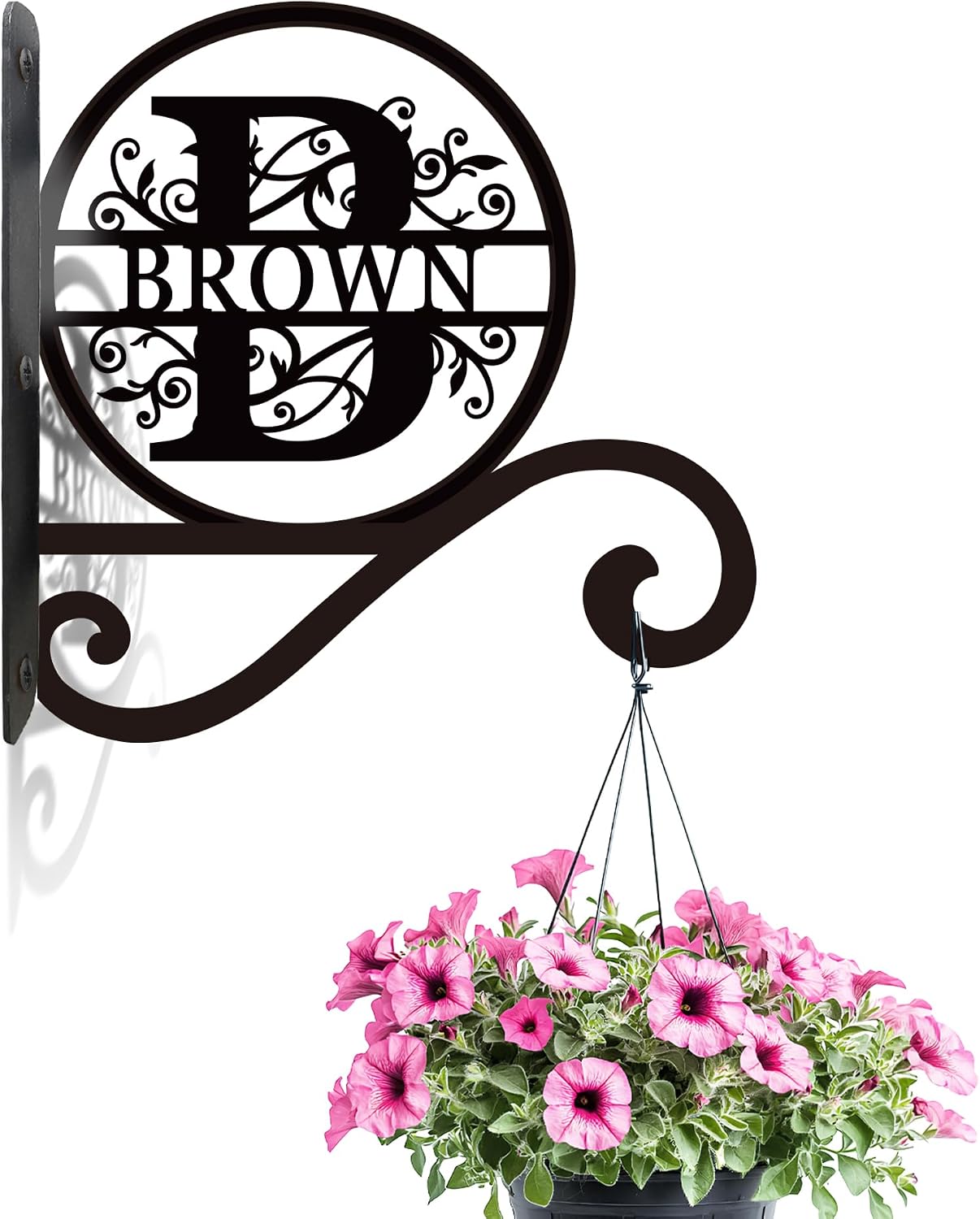 Custom Last Name Metal Plant Hanger, Personalized Outdoor Wall Mount Bracket for Hanging Plants, Decorative Flowers & Wind Chimes, Heavy Duty Garden Hook, Unique Housewarming Gift