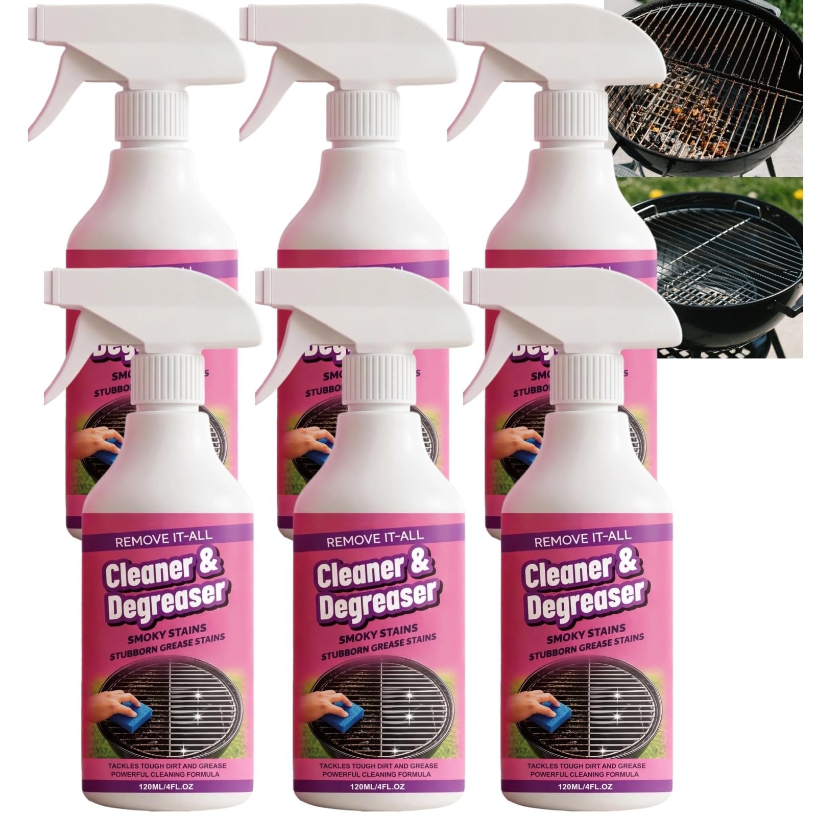 Schnell wirkendes, hochwirksames Grill-Entfettungsspray, entfernt eingebranntes Fett und Speisereste von Grillrosten und -gestellen, Edelstahlrosten, reinigt Außengrills, Oberflächen (6pcs)