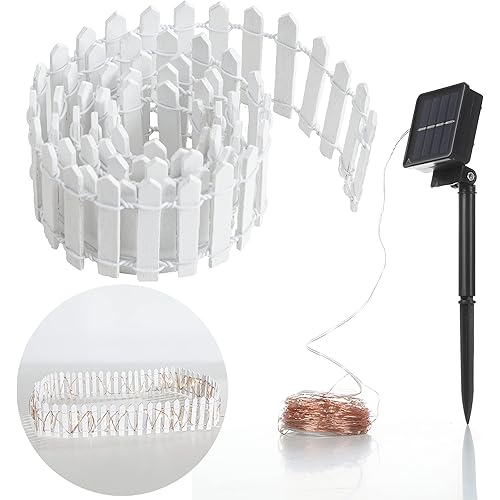 36 Inch Mini Fence Fairy Garden Fence & Waterproof LED 40FT 100 LED Solar String Lights with 8 Lighting Modes | Fairy Garden Accessories Outdoor(White)