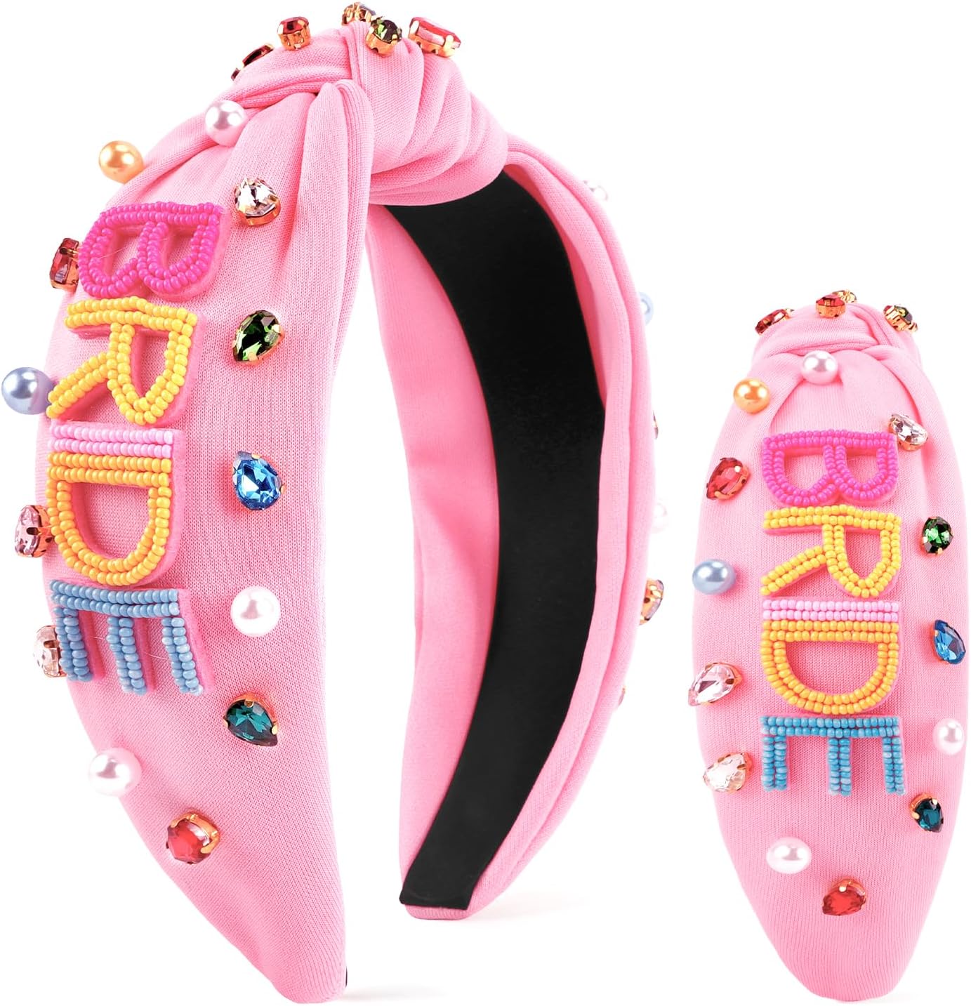 SuPoo ピンクブライダルヘッドバンド ウェディングブライドヘッドバンドジュエリーノットヘッドバンド ラインストーン装飾ヘアバンド