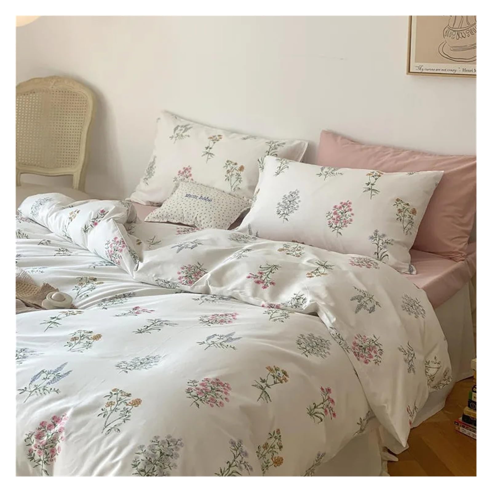 Komplet poszewek na kołdrę bawełnianą Ultra Soft Twin Queen Double King Family Size Girls Floral Pościel Poszewka na kołdrę Prześcieradło Posz(A-Łóżko Queen 1,8M 4 sztuki