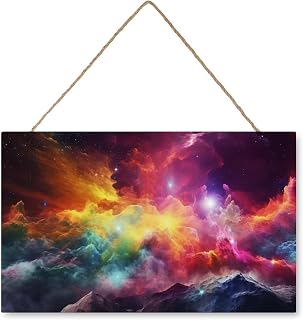 Wooden Hanging Sign Wall Hanging Plaque Colorful Outer Space Wooden Plaque Decor Wood Listing Cute Hanging Tag for Home Office Kitchen Housewarming Gift 25x40cm