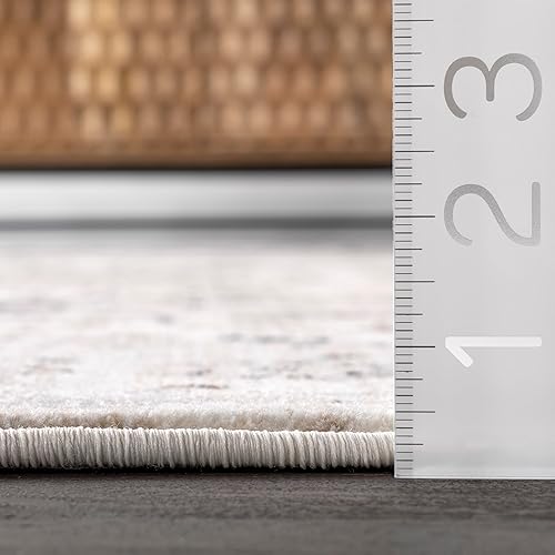 Miniatura 2 de nuLOOM Oliveira - Alfombra de pasillo con flecos de medallón floral, 2 pies 8 pulgadas x 8 pies, beige, rectangular, 0.45 pulgadas de grosor