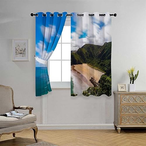Miniatura 2 de Cortinas para Sala Elegantes Modernas Mar y Cielo Playa Paisaje Cortina Currains 110 pulgadas de ancho por 96 pulgadas de largo, 2 paneles