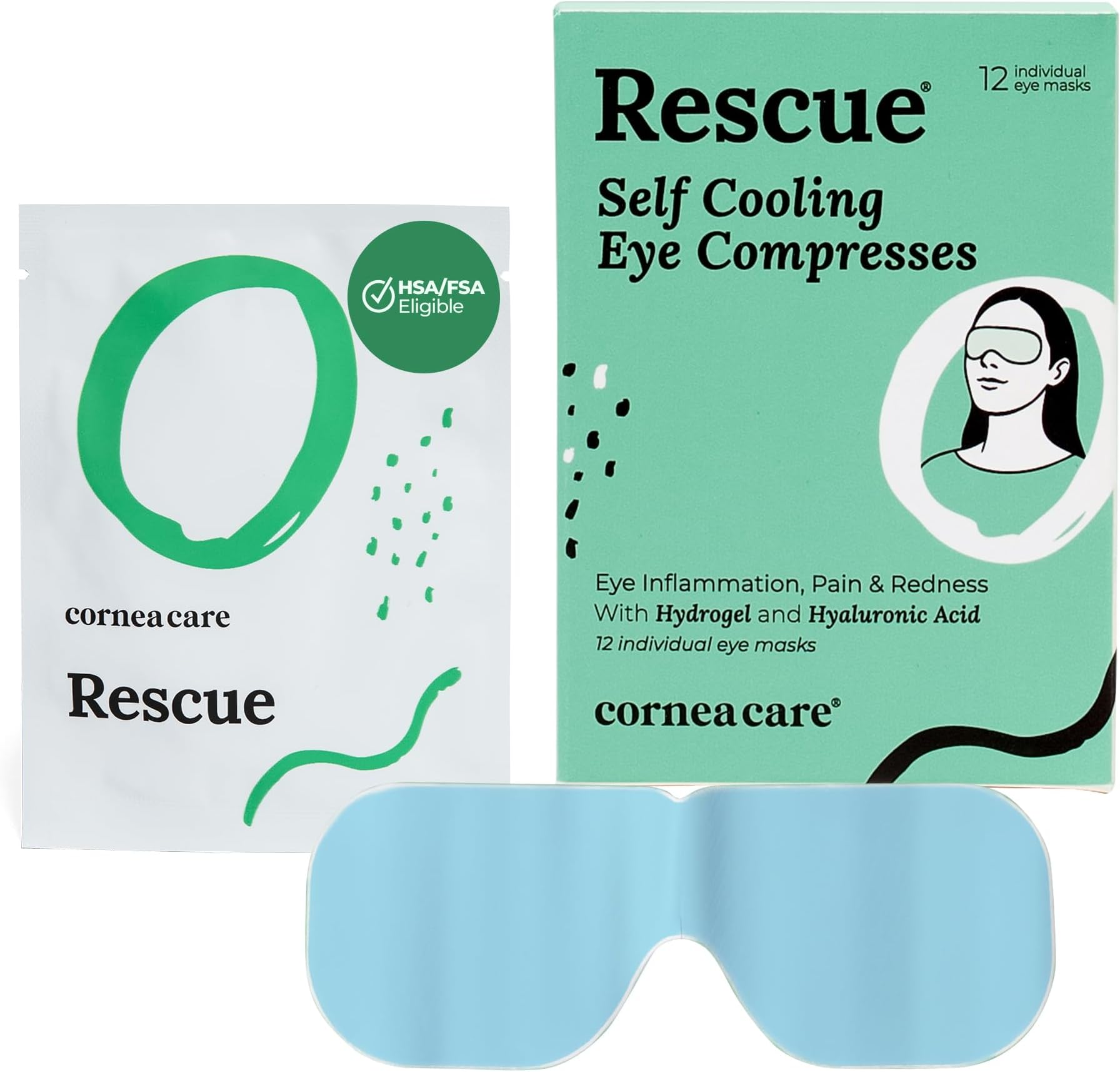 CorneaCare Rescue: Hydrogel Self Cooling Compress | Cold Eye Masks for Puffy Eyes | Self Cooling Eye Compress for Fast Relief | Travel Ready | 12 Count