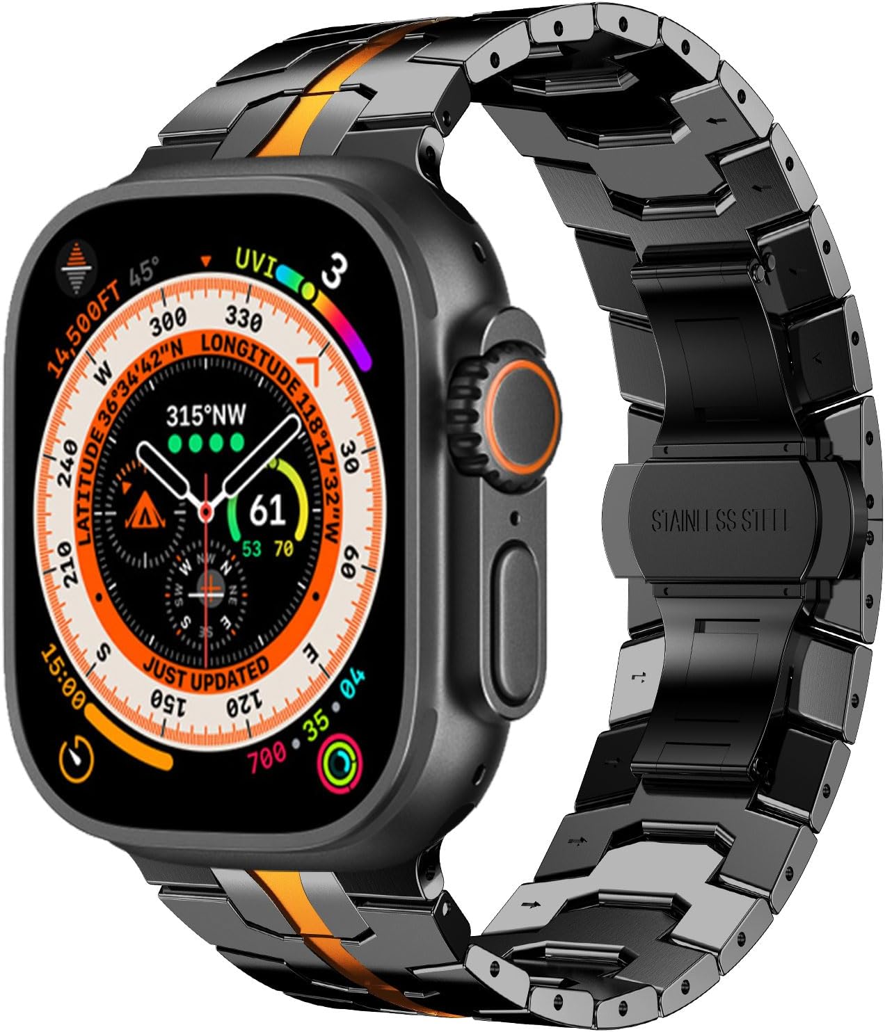 CHANCHY Stainless Steel Band for Apple Watch Band Apple Watch Ultra 3/2/1 Band 49mm, Series 11/10 46mm, 9/8/7 45mm, SE3/SE2/SE 6/5/4 44mm, 3/2/1 42mm, Metal Strap with Folding Clasp for Men, Titanium - Image 9