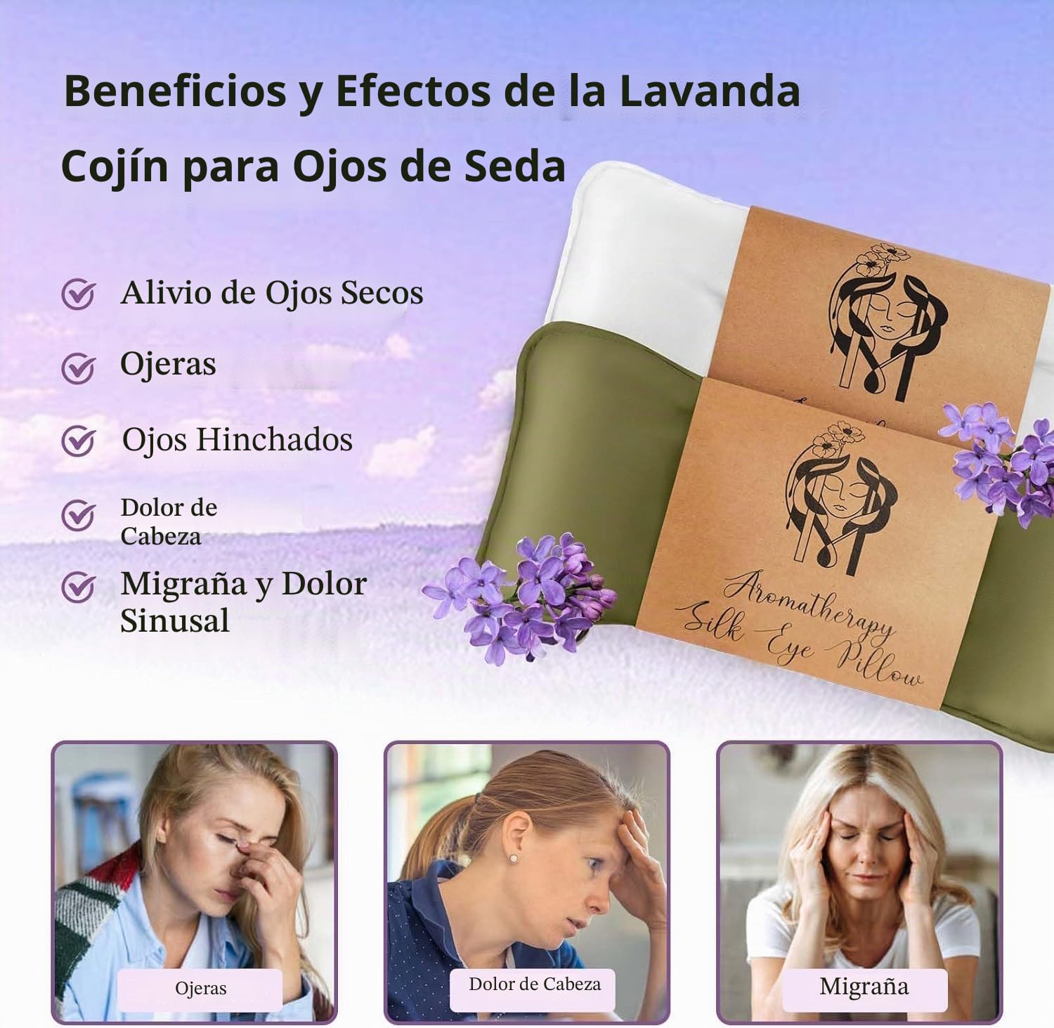 Hihealer Almohada de seda para ojos de lavanda para relajarse, máscara de ojos pesada para yoga, spa, meditación, compresas húmedas de calor y frío, regalos de relajación para mujeres/hombres