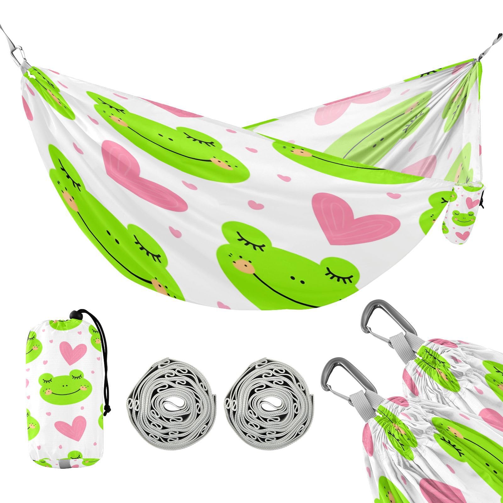 ATTX Frog Faces Camping Hammock - Lightweight & Portable Hammocks, Heavy Duty 330lbs Capacity for Indoor, Hiking, Backpacking, Travel, Backyard, Beach#165