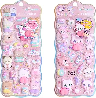 もちもちシール マシュマロシール 2 枚 可愛い カートゥーンスタイル 泡棉 3D 立体 マルチデコ用 スマホケース・手帳・クリエイティブ DIY おもちゃ ギフト（コンビネーション 004）