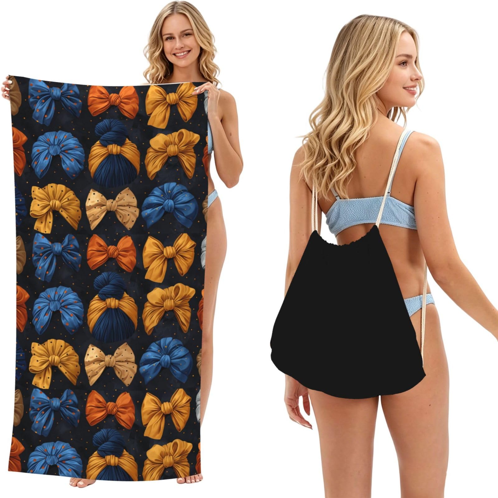 SKGOHLH Rainbow Bow 2in1 Packable Beach Towel Bag Women