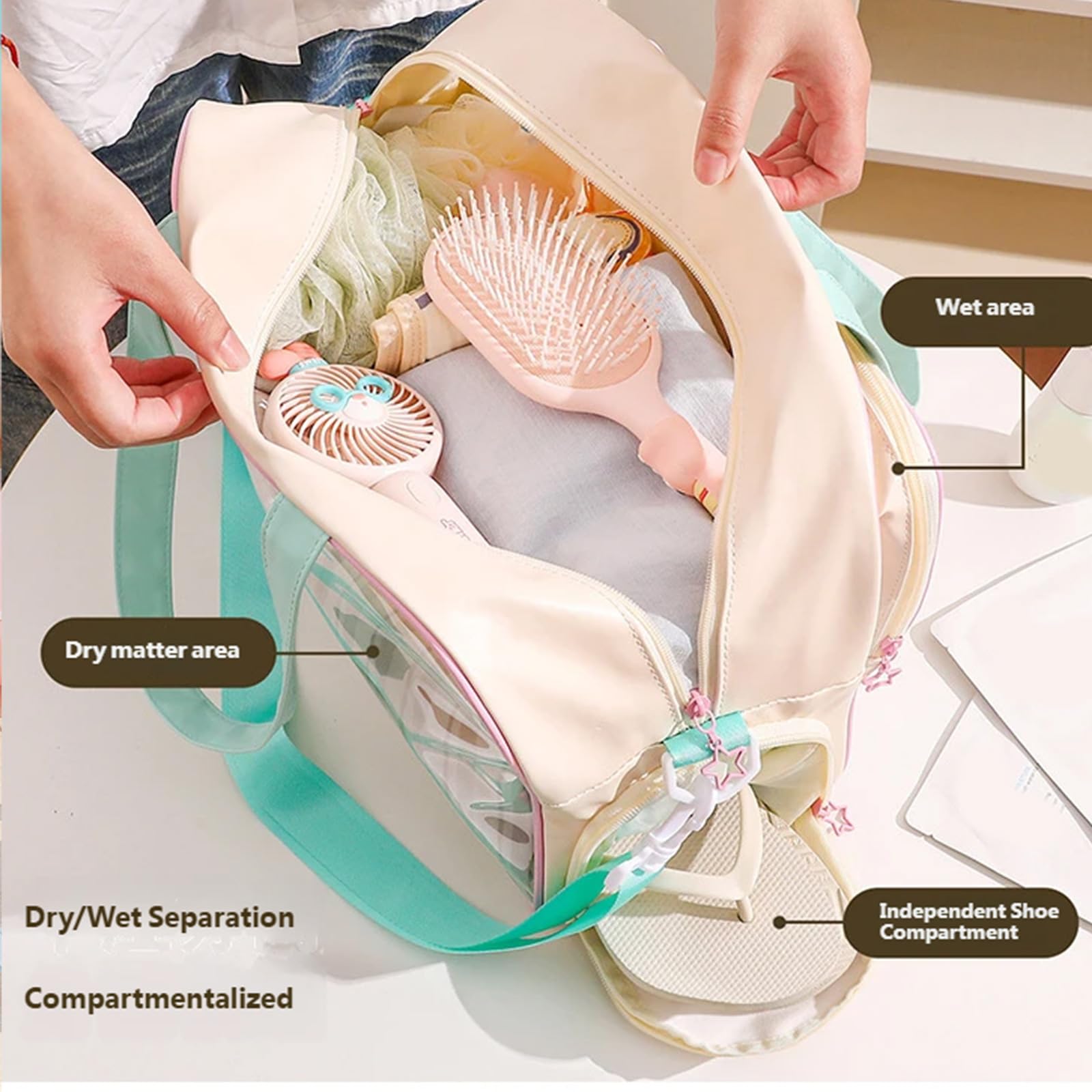 PANGBOER Pratica Borsa Impermeabile per Viaggi in Palestra, Nuoto in Spiaggia con Scomparti Separati e Borsa da Toilette da Viaggio con Tasca Frontale in PVC