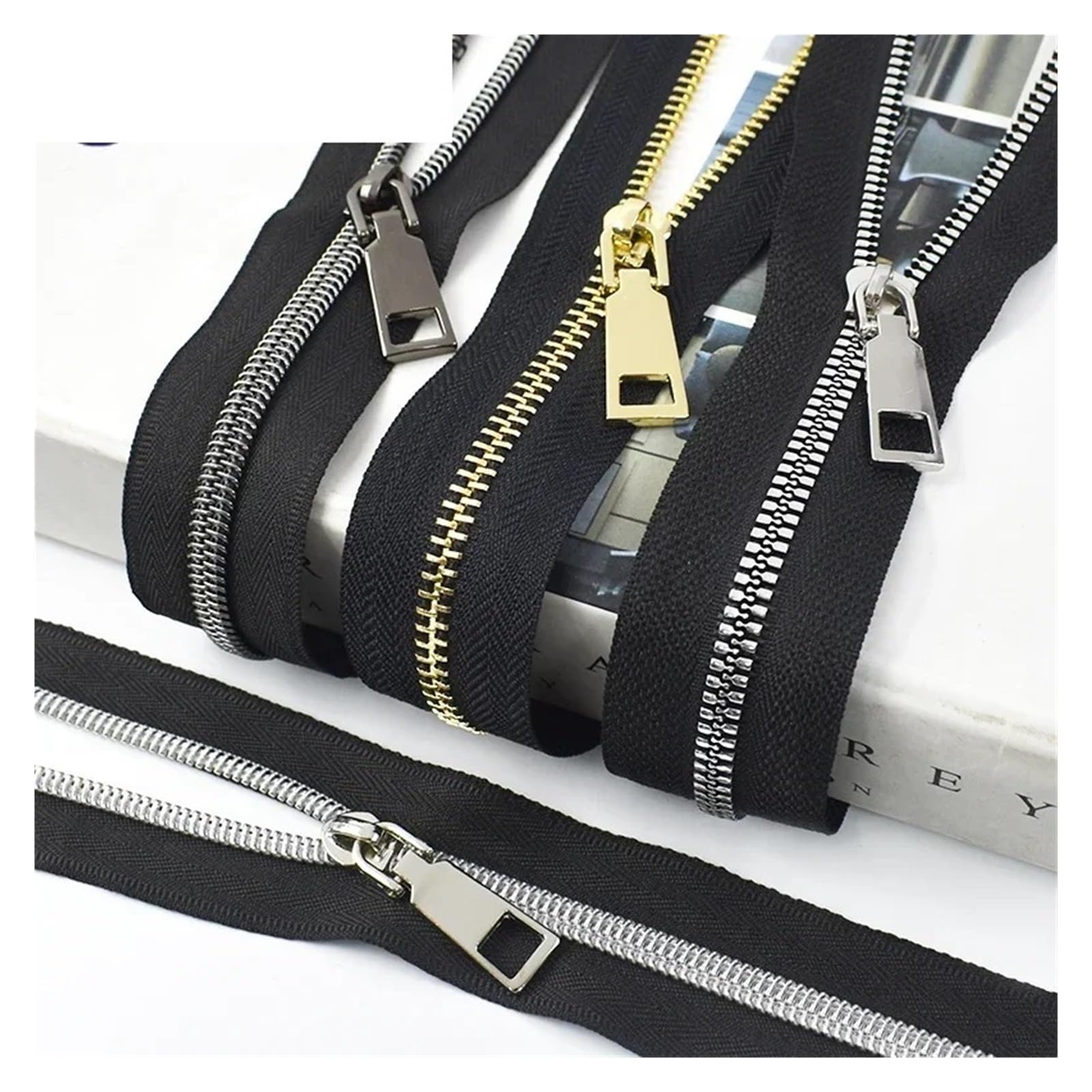 Cremallera de una sola uso intensivo, Cremallera de Metal 5# con deslizadores, 2/4/10M Multicolor for costura DIY cartera bolso(Silver01,10M-10PCS-SLIDER)