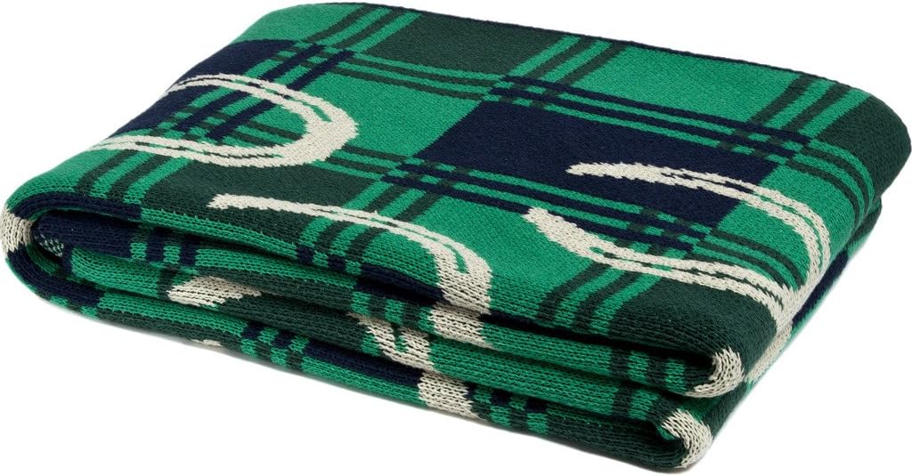 Eco Throw Blanket - Checkered Backdrop With Horse Shoe Pattern - Made From Soft Cotton And Polyester For Long Lasting Use – Flax / Smoke / Alum / Hemp By in2green