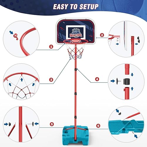 Miniatura 6 de VROGTIK Aro de baloncesto para niños de 4 a 8 años, juguetes al aire libre para niños de 4 a 6 años, altura ajustable, 3 bolas incluidas, aro de