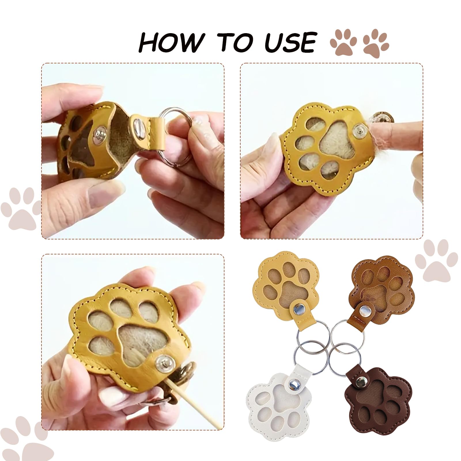Uoxmiy 4 PCS Leather Pet Memorial Keychain Cute Pet Memorial Keyring Personalized Dog Hair Keepsake Keyring with 4 Snap Buttons Perfect a Thoughtful Gift for Pets Owners - Image 4