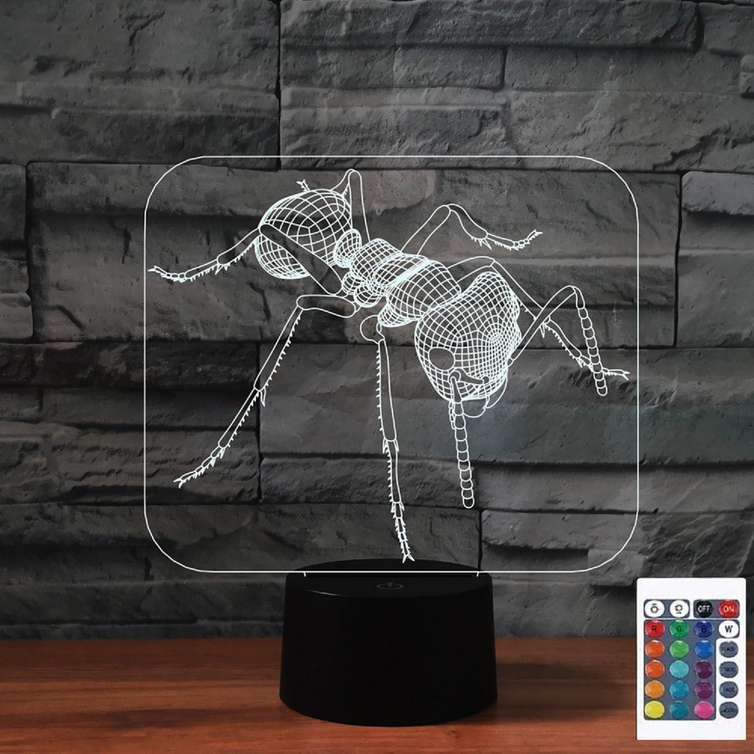 FLRXHK Ants 3D Illusion Night Light Touch Table Desk Lamp with Remote Control 16 Colors Optical USB LED Night Light for Kids Gift Room Decoration